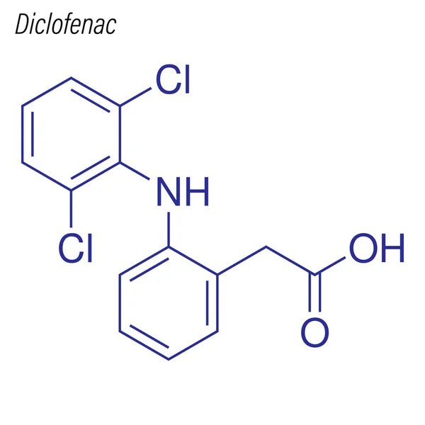 Fórmula Esquelética Diclofenaco Molécula Química Drogas — Vector de stock