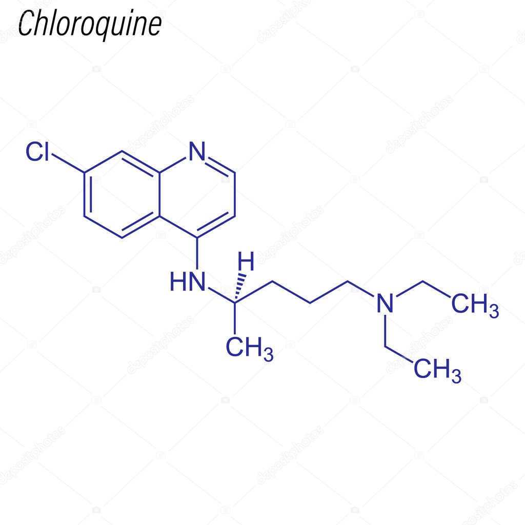 Skeletal formula of Chloroquine. Drug chemical molecule.