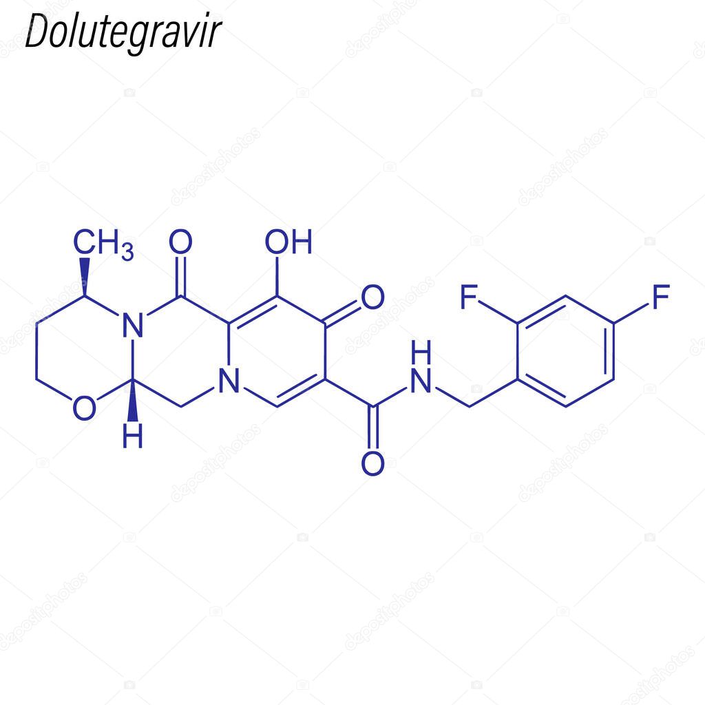 Skeletal formula of Dolutegravir. Drug chemical molecule.