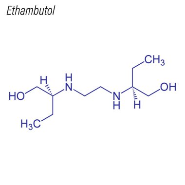 Ethambutol 'un iskelet formülü. Uyuşturucu kimyasal molekülü.