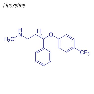 Fluoxetine 'in iskelet formülü. Uyuşturucu kimyasal molekülü.