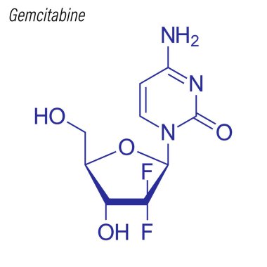 Gemcitabine 'in iskelet formülü. Uyuşturucu kimyasal molekülü.
