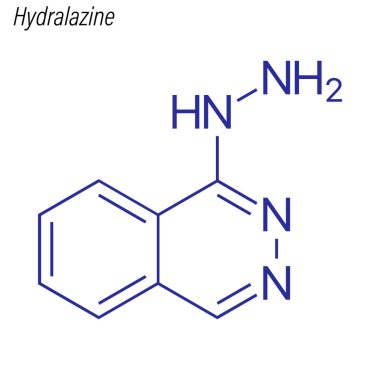 Hydralazine 'in iskelet formülü. Uyuşturucu kimyasal molekülü.