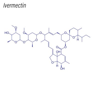 Ivermectin 'in iskelet formülü. Uyuşturucu kimyasal molekülü.