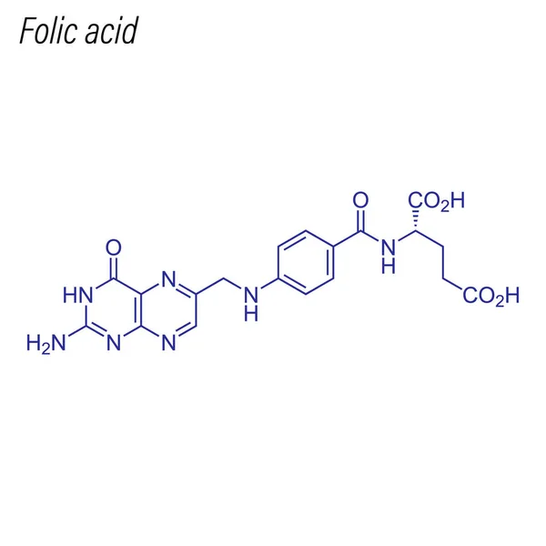 Fórmula Esquelética Ácido Fólico Molécula Química Drogas — Vector de stock