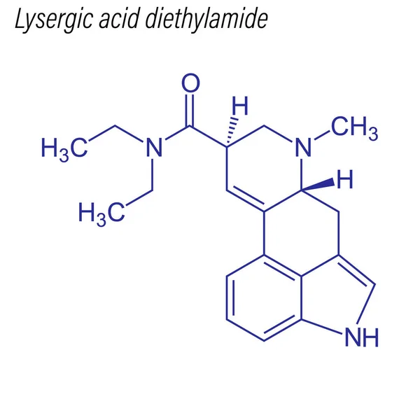 Скелетная Формула Диэтиламида Лизергиновой Кислоты Химическая Молекула — стоковый вектор