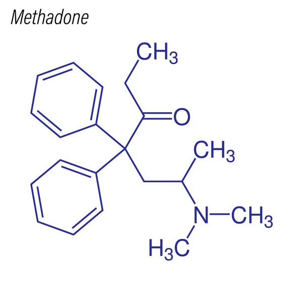 Skelettformel Von Methadon Drogenchemisches Molekül — Stockvektor