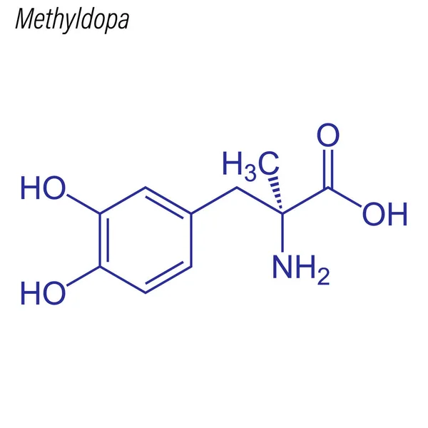 Fórmula Esquelética Metildopa Molécula Química Drogas — Vector de stock