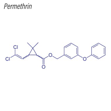 Skeletal formula of Permethrin. Drug chemical molecule. clipart