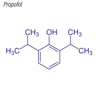 Propofol 'ün iskelet formülü. Uyuşturucu kimyasal molekülü.