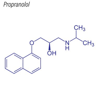 Propranolol 'ün iskelet formülü. Uyuşturucu kimyasal molekülü.