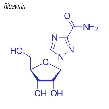 Ribavirin 'in iskelet formülü. Uyuşturucu kimyasal molekülü.