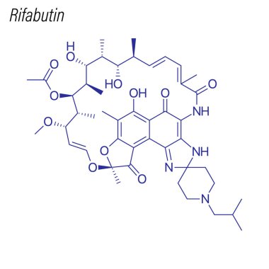 Rifabutin 'in iskelet formülü. Uyuşturucu kimyasal molekülü.