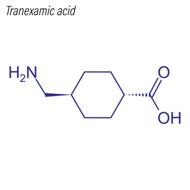 Tranexamic asidin iskelet formülü. Uyuşturucu kimyasal molekülü.