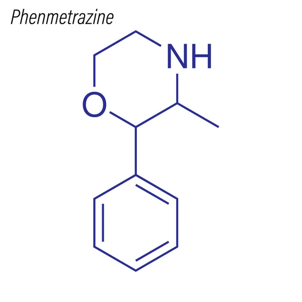 Formula Scheletrica Della Fenmetrazina Molecola Chimica Della Droga — Vettoriale Stock