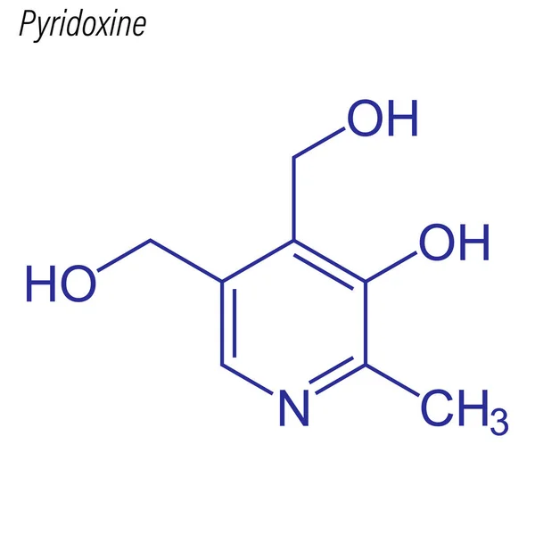 Fórmula Esquelética Piridoxina Molécula Química Drogas — Vector de stock