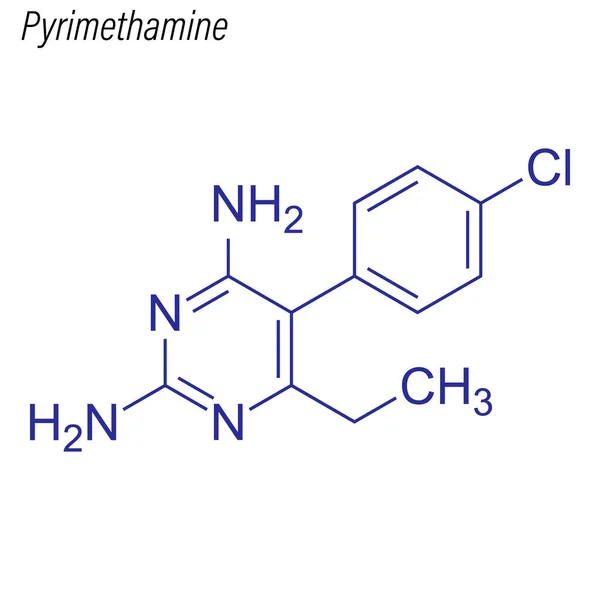 Fórmula Esquelética Pirimetamina Molécula Química Drogas — Vector de stock