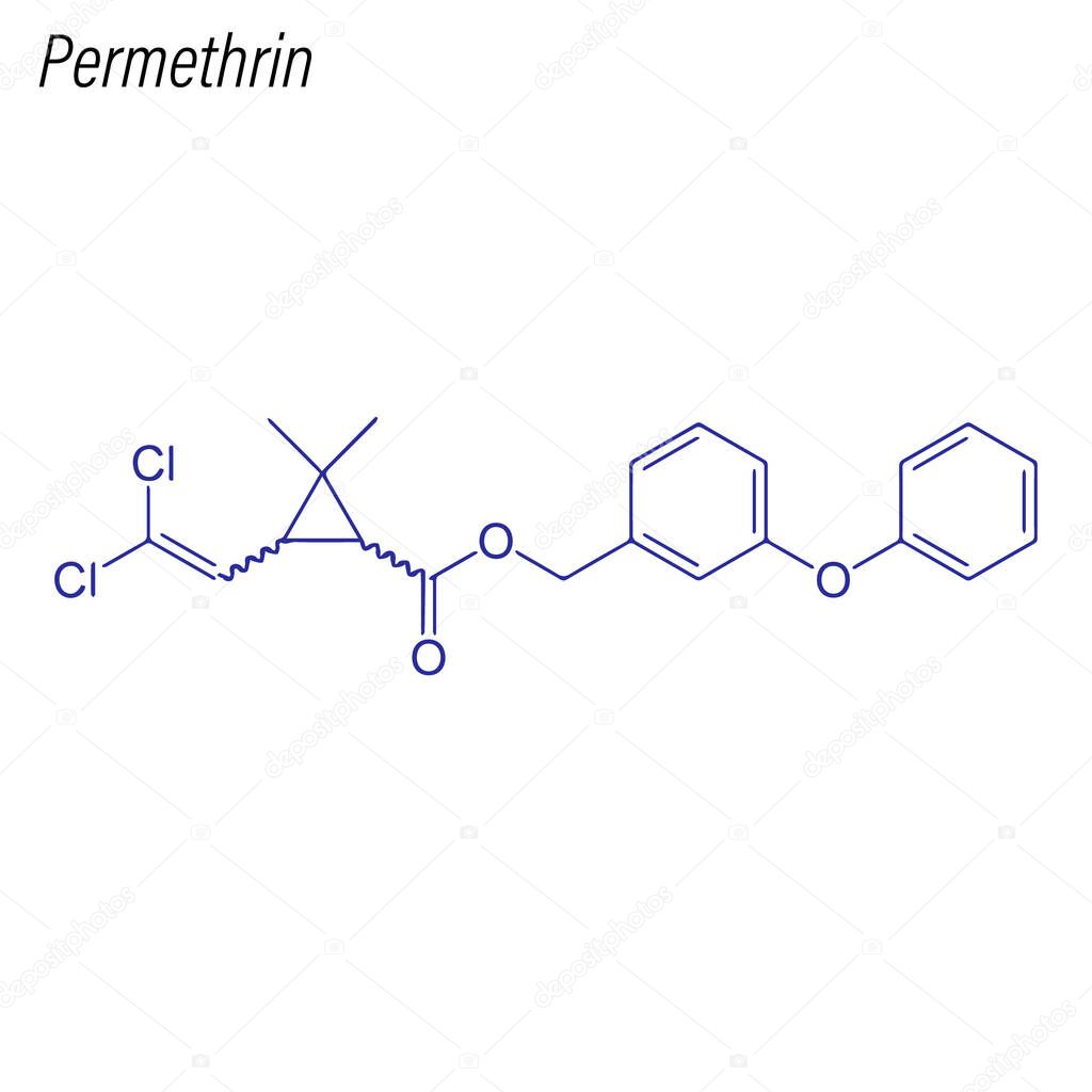 Skeletal formula of Permethrin. Drug chemical molecule.