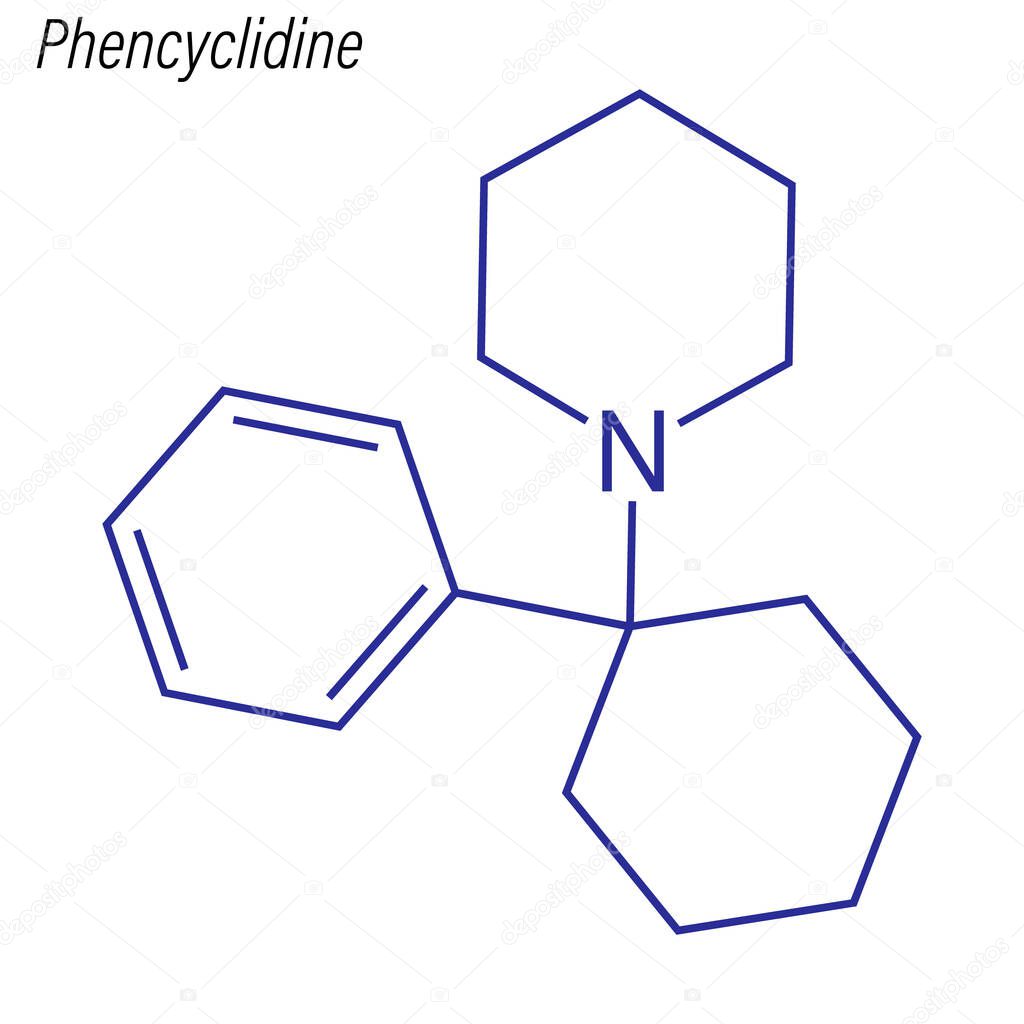 Skeletal formula of Phencyclidine. Drug chemical molecule.