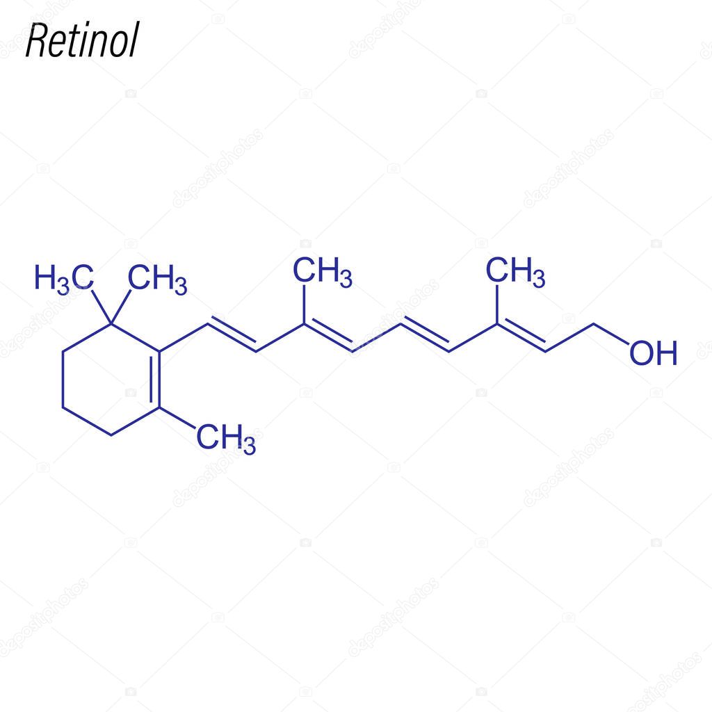 Skeletal formula of Retinol. Drug chemical molecule.