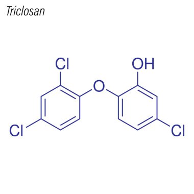 Triklosan 'ın iskelet formülü. Antimikrobik kimyasal molekül.