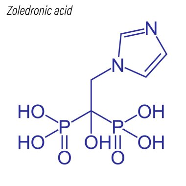 Zoledronic asitin iskelet formülü. Uyuşturucu kimyasal molekülü.