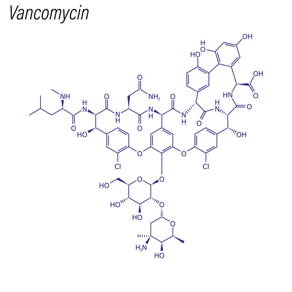 Fórmula Esquelética Vancomicina Molécula Química Drogas — Vector de stock