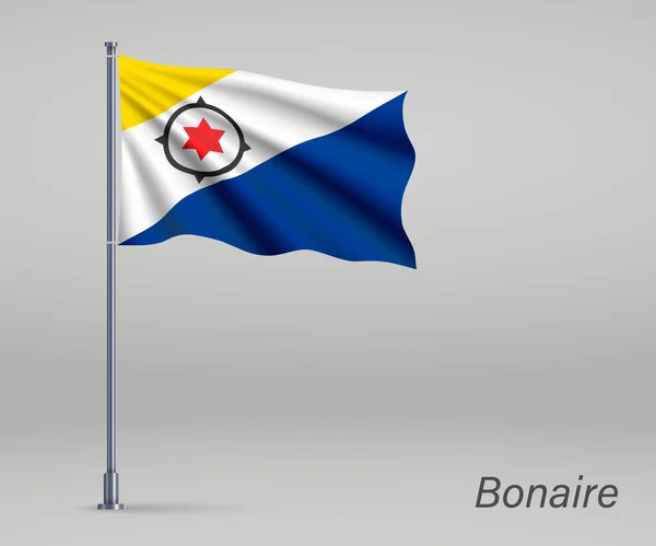 Fahnenschwenken Von Bonaire Provinz Niederlande Auf Fahnenmast Vorlage Für Unabhängigkeit — Stockvektor