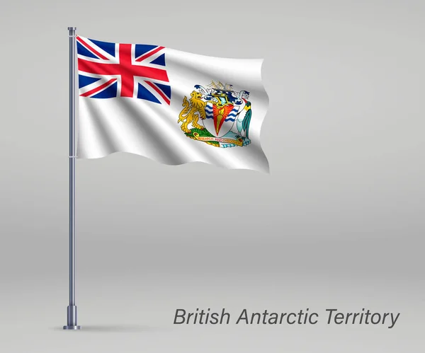 Waving Flag British Antarctic Territory Territory United Kingdom Flagpole Template — Stock Vector