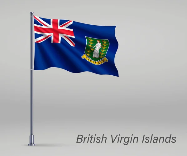 Waving Flag British Virgin Islands Territory United Kingdom Flagpole Template — Stock Vector