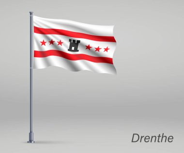 Hollanda 'nın bayrak direğinde dalgalanan Drenthe bayrağı. Bağımsızlık Şablonu 