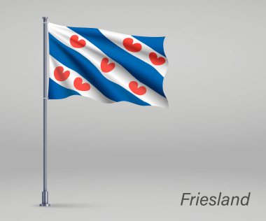 Friesland bayrağı sallıyor. Hollanda bayrak direğinde. Bağımsızlık Şablonu 