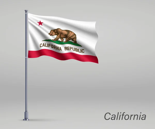 Ondeando Bandera California Estado Estados Unidos Asta Bandera Plantilla Para — Vector de stock