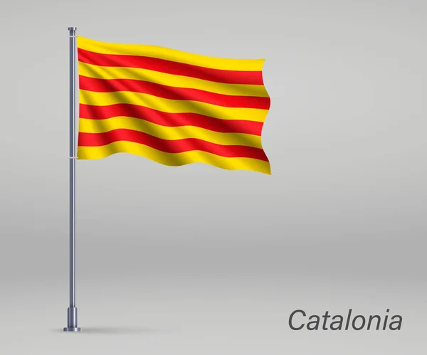 Ondeando Bandera Cataluña Región España Asta Bandera Plantilla Para Cartel — Archivo Imágenes Vectoriales