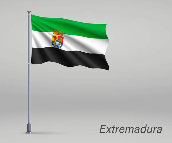 Viftande Flagga Extremadura Regionen Spanien Flaggstången Mall För Självständighetsdagen Affisch — Stock vektor