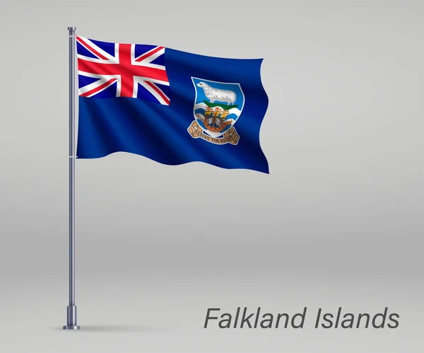 Zwaaiende Vlag Van Falklandeilanden Grondgebied Van Het Verenigd Koninkrijk Vlaggenmast — Stockvector