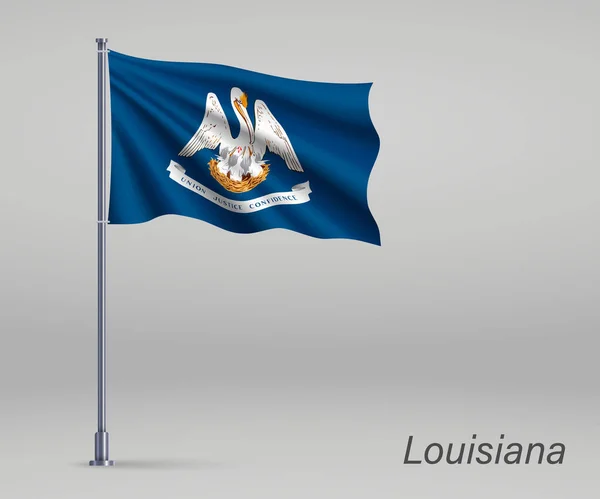 Sventolando Bandiera Della Louisiana Stato Degli Stati Uniti Pennone Modello — Vettoriale Stock