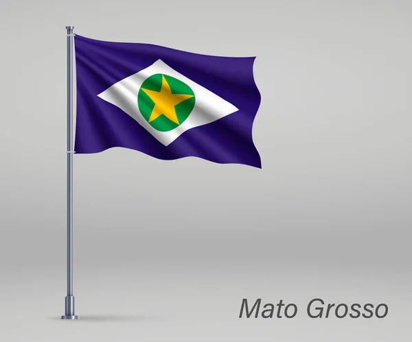 Ondeando Bandera Mato Grosso Estado Brasil Asta Bandera Plantilla Para — Archivo Imágenes Vectoriales