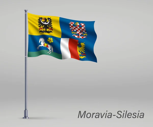 Маршируючий Прапор Моравії Сілезії Область Чеської Республіки Флагштоку Тимчасовий День — стоковий вектор