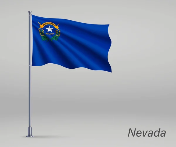 Ondeando Bandera Nevada Estado Estados Unidos Asta Bandera Plantilla Para — Vector de stock