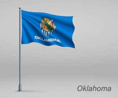Oklahoma bayrağı sallıyor. Bayrak direğinde Birleşik Devletler eyaleti. Bağımsızlık Günü afişi