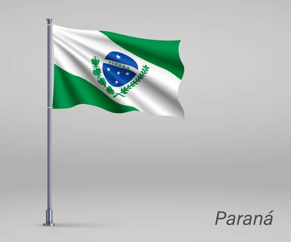 Mávání Vlajkou Parany Stát Brazílie Vlajkovém Stožáru Šablona Pro Plakát — Stockový vektor