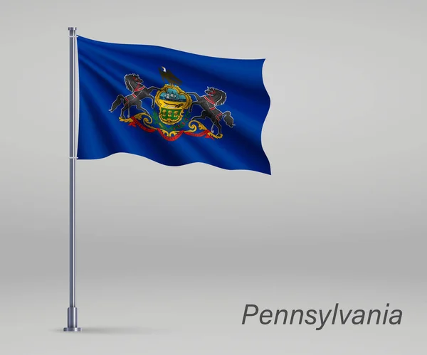 Sventolando Bandiera Della Pennsylvania Stato Degli Stati Uniti Pennone Modello — Vettoriale Stock