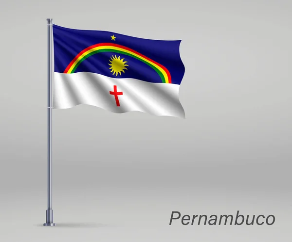 Mávání Vlajkou Pernambuco Stát Brazílie Vlajkovém Stožáru Šablona Pro Plakát — Stockový vektor
