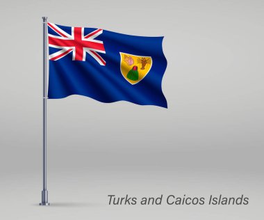 Türklerin ve Caicos Adalarının bayrağını dalgalandırmak - bayrak direğindeki Birleşik Krallık toprağı. Bağımsızlık Günü şablonu