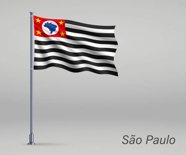 Waving Flag Sao Paulo State Brazil Flagpole Template Independence Day — Stock Vector