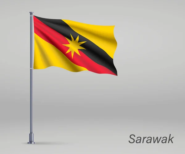 Zwaaiende Vlag Van Sarawak Staat Maleisië Vlaggenmast Sjabloon Voor Onafhankelijkheidsdag — Stockvector