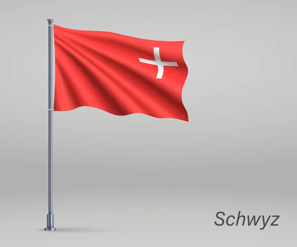 Ondeando Bandera Schwyz Cantón Suiza Asta Bandera Plantilla Para Día — Vector de stock