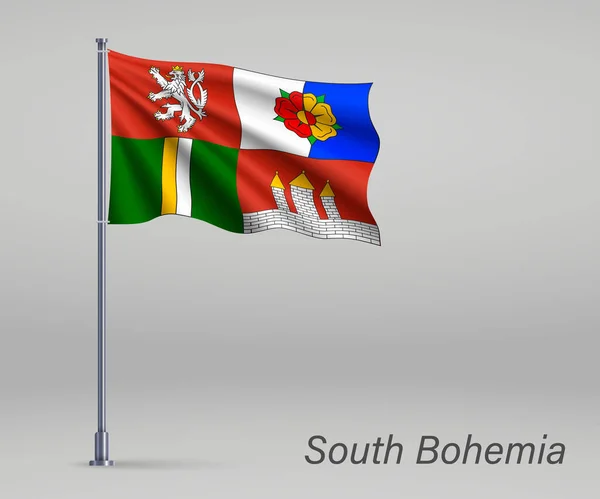 在旗杆上摇曳着捷克共和国南波西米亚地区的国旗 独立日模板 — 图库矢量图片