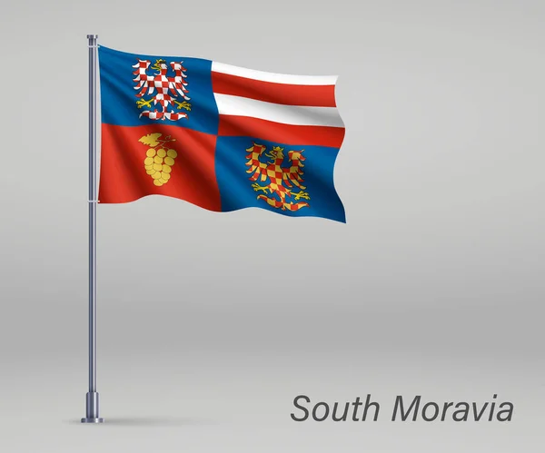Flaga Machająca Morawami Południowymi Region Czech Maszcie Flagowym Wzór Dzień — Wektor stockowy